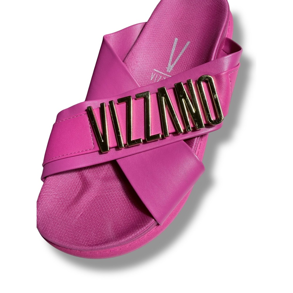 NEW Vizzano Women's Pink Platform Slides Gold Logo Cross Strap Sandals Size 5 35 - Picture 11 of 11